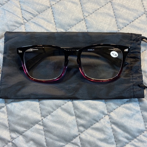 Blue Blocking +1.50 Reading Glasses. New. Flexible Temple. Black & Raspberry - Picture 4 of 10